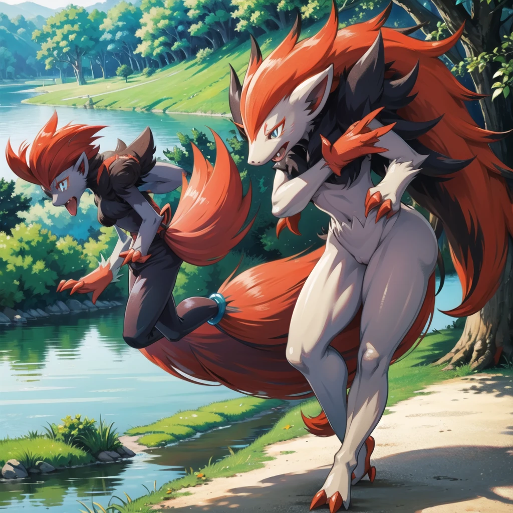 zoroark, pokemon (creature),forest, lake,