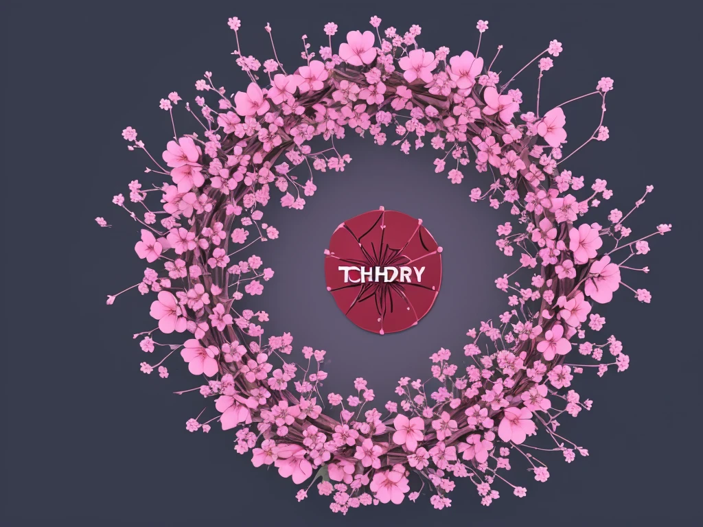 a cool technology web page, include a cherry flower like bits draw style, 3d style like, 4k quality, no letters at all, unfocused effect.