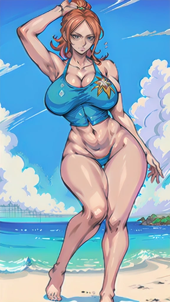 full body in image, full nami from one piece, nami clothes,fusion of nami and nico robin from one piece, full woman, full body, simple hair, female body, curvy body, thicc body, big thighs, voluptuous body, full thick body, dinamic pose, curve body. detalied pose, body, simple background, expressive face, focus on face, line art, sketch
