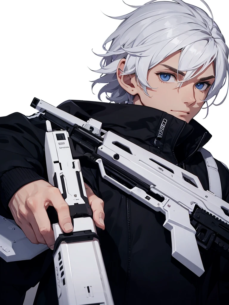 Man Holding a Large White Sniper with Both Hands Large White Sniper