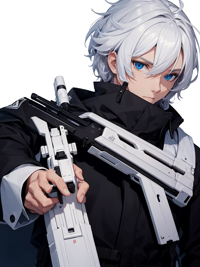 Man Holding a Large White Sniper with Both Hands Large White Sniper 