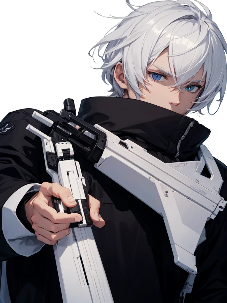 Man Holding a Large White Sniper with Both Hands Large White Sniper