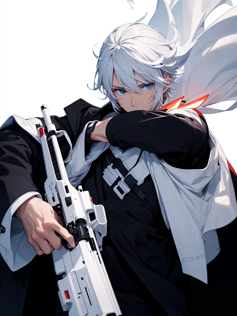 Man Holding a Large White Sniper with Both Hands Large White Sniper