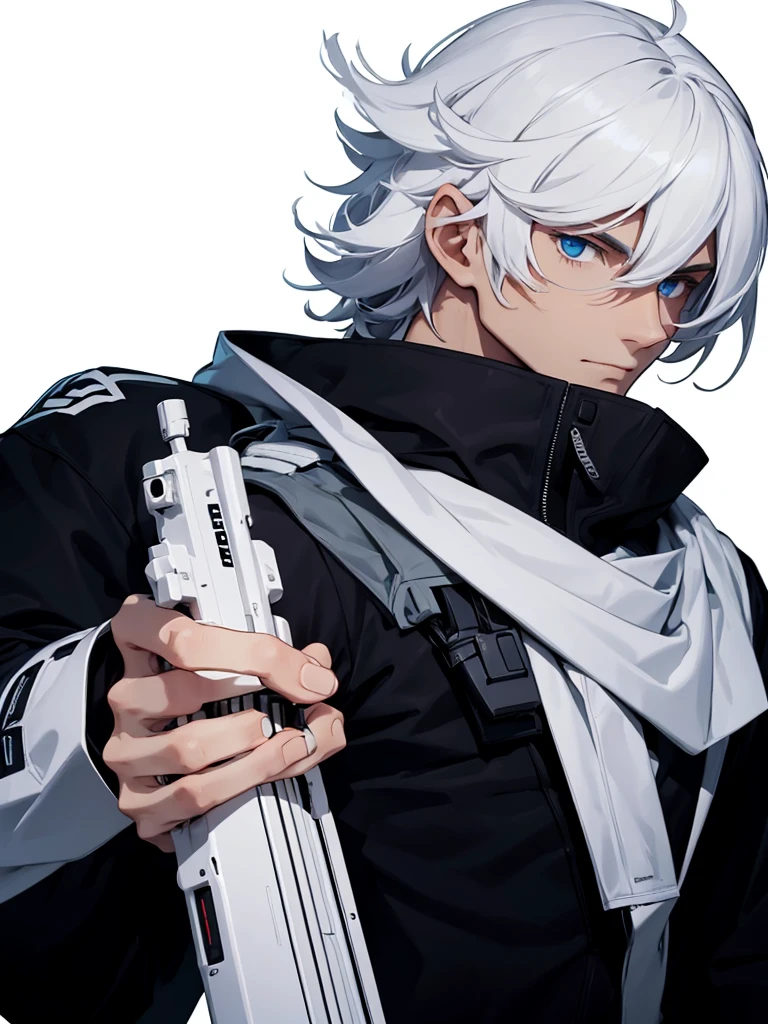 Man Holding a Large White Sniper with Both Hands Large White Sniper