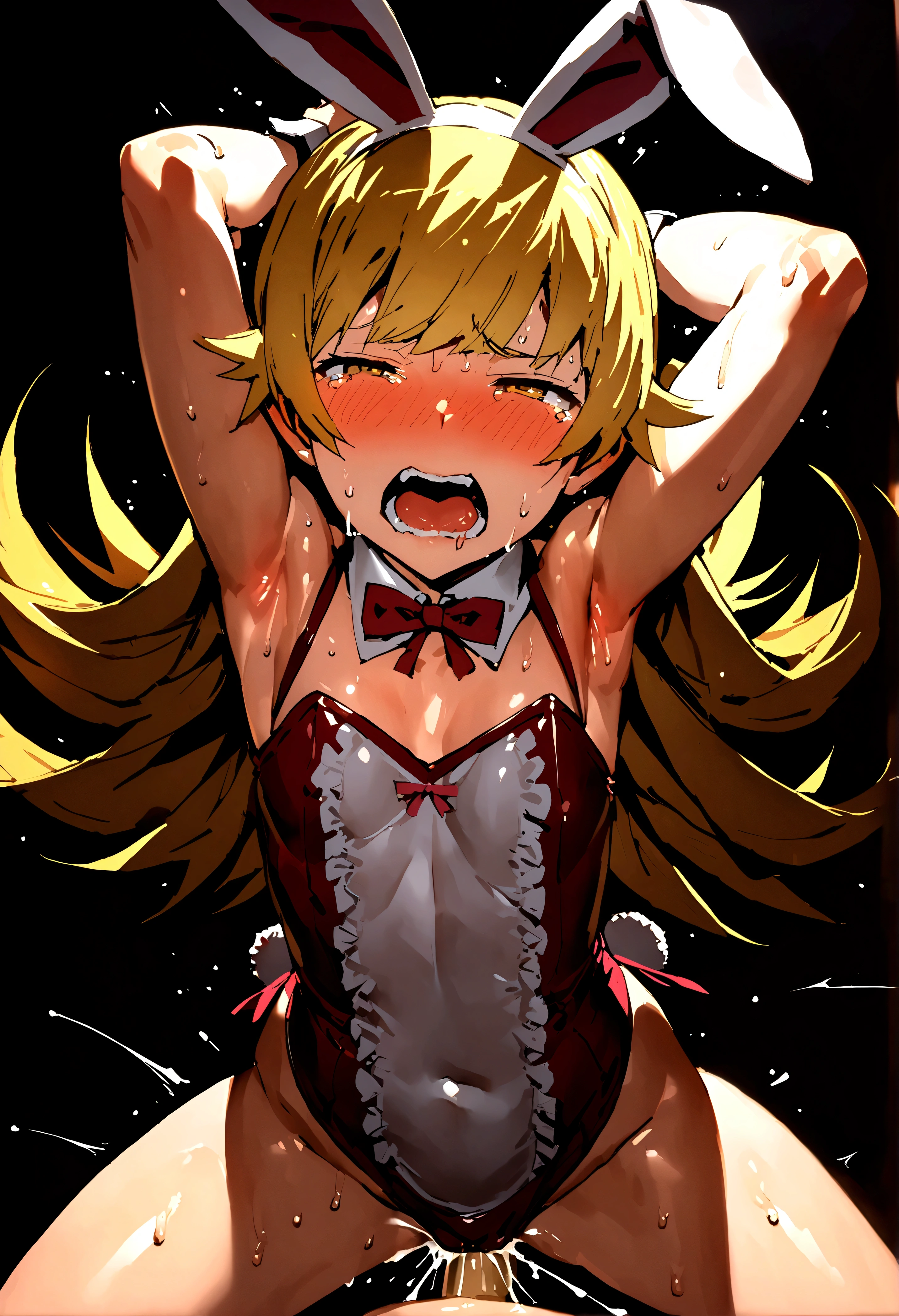 NSFW,masterpiece,Highest quality,High resolution,Super detailed,oshino shinobu \(Bakemonogatari\),Golden Eyes,Blonde,Long Hair,Quality Playboy Bunny,Bunny ears,casino,(Oho face),Embarrassed,Estrus,Sweat,blush,orgasm,Climax,(Squirting),Roll your eyes、squint,(Middle-aged men),Having sex,rape,Creampie,,from the front