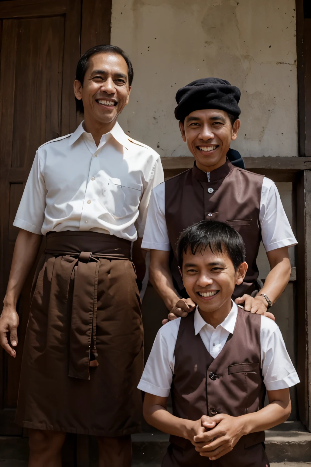 Jokowi and Kaesang and Gibran are laughing in the kingdom then the background is mice