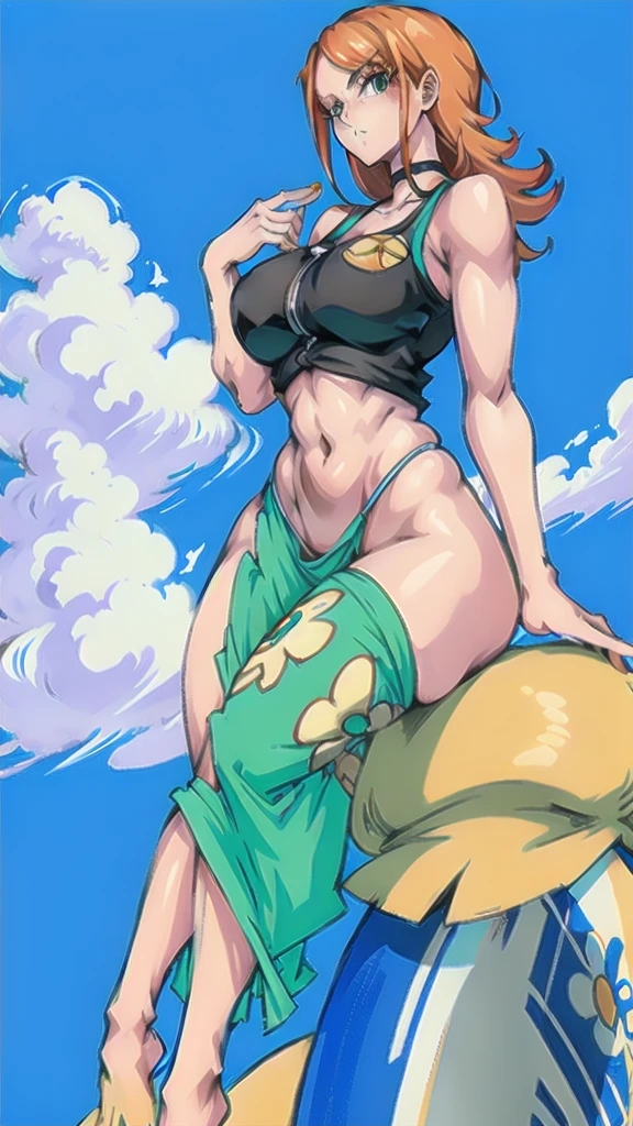 (full body), full body in image, full nami from one piece, nami clothes,fusion of nami and nico robin from one piece, full woman, full body, simple hair, female body, curvy body, thicc body, big thighs, voluptuous body, full thick body, dinamic pose, curve body. detalied pose, body, simple background, expressive face, focus on face, line art, sketch