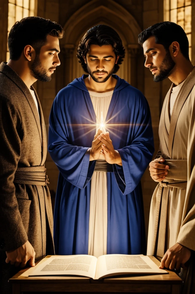 Three men receiving divine inspiration from the Holy Spirit 