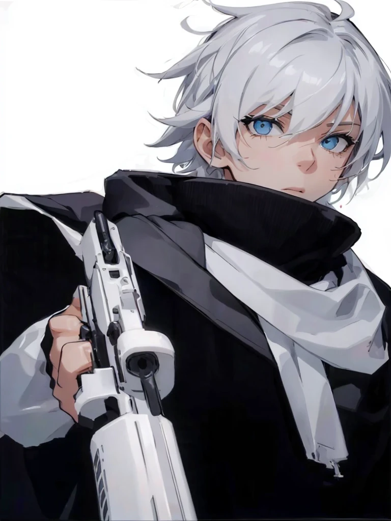Man Holding a Large White Sniper with Both Hands Large White Sniper
