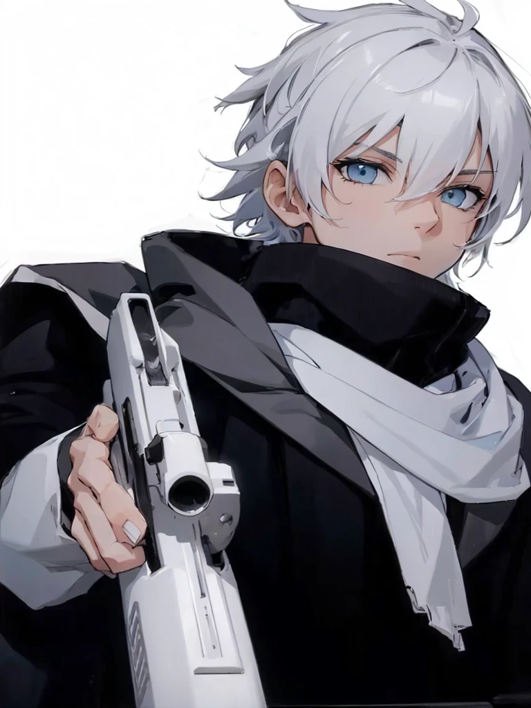 Man Holding a Large White Sniper with Both Hands Large White Sniper