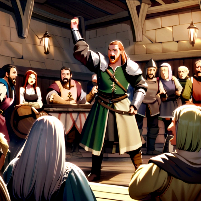 Crowded tavern, fight, medieval times