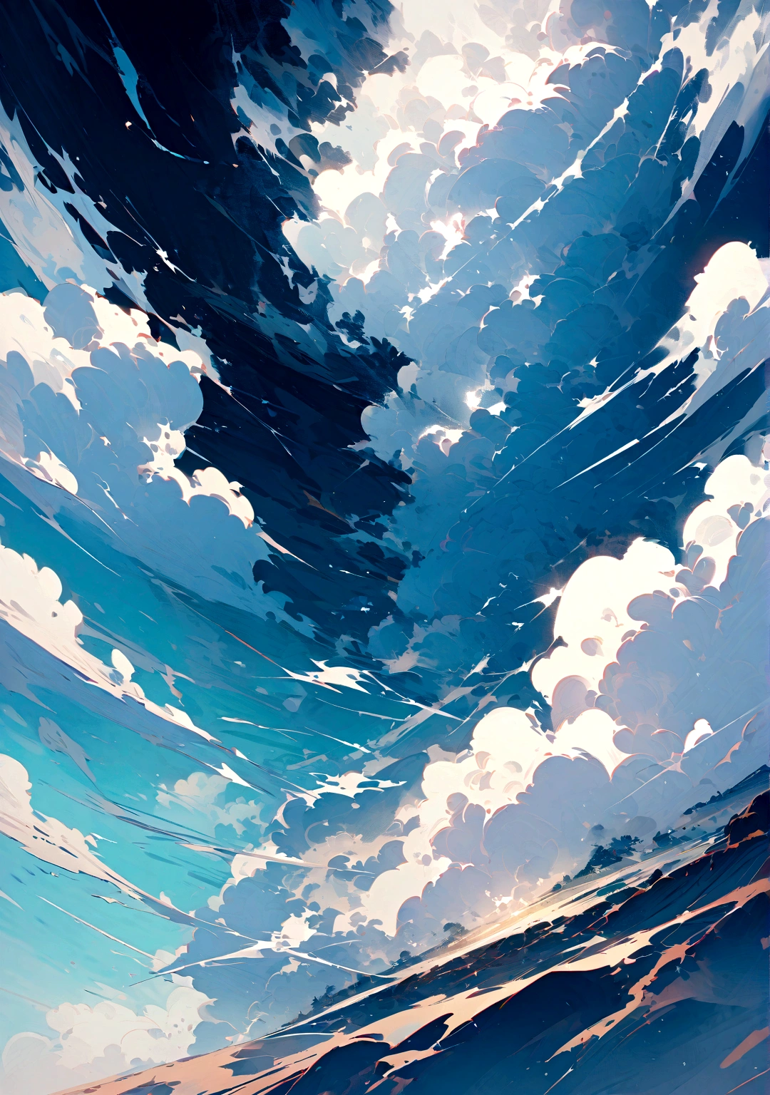 A landscape divided in half: on one side a violent storm and on the other a clear and calm sky, illustrating the duality of facing adversity calmly.