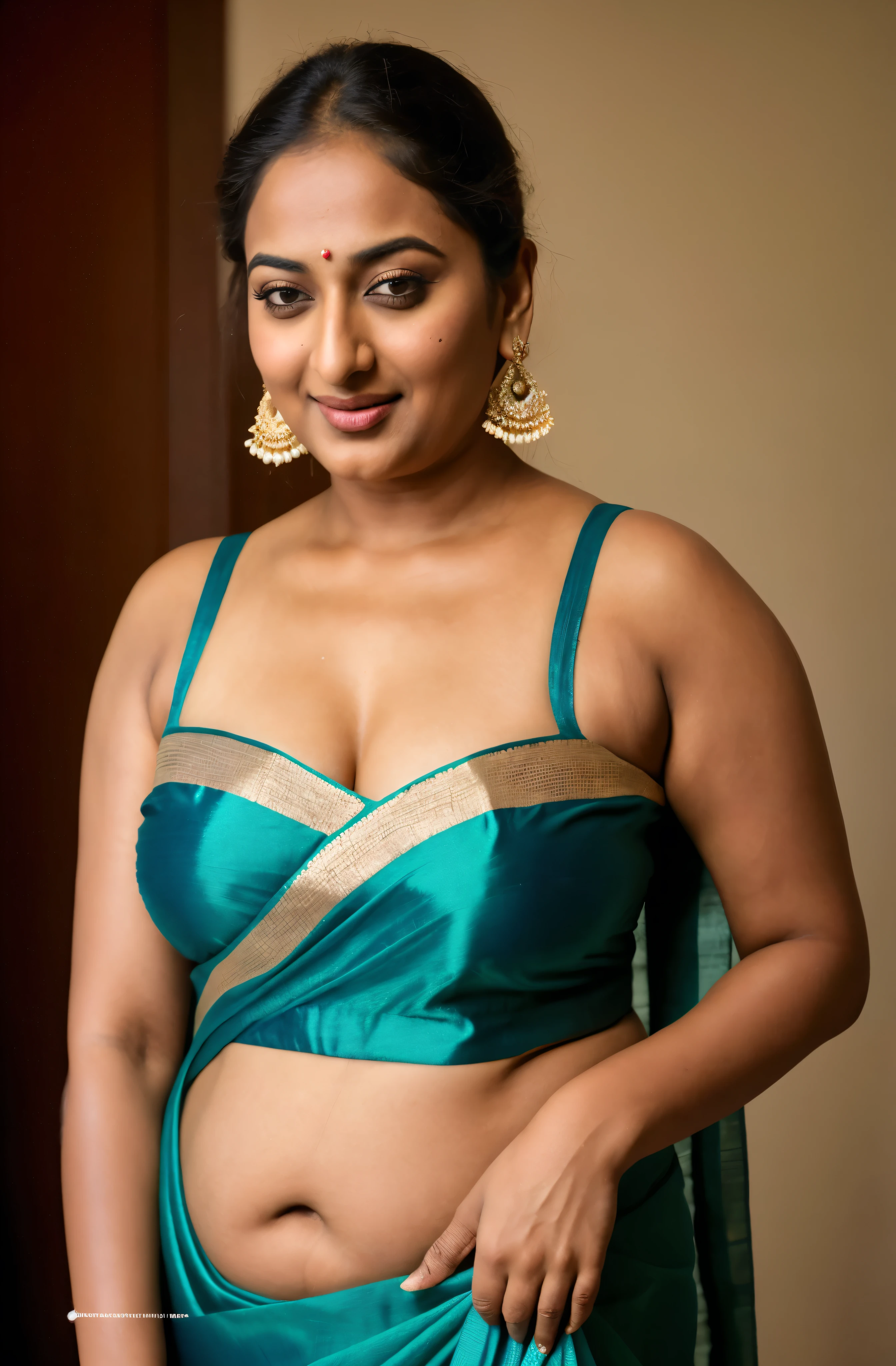 Foto RAW, photorealistic, photography, full body shot, 50 years old Woman, master shot, perfect eyes, goddess like beauty, pierced eyes, perfect thick chubby mallu Desi aunty bhabhi, Wearing a Stanapatta, a chest-band.Saree model, model Photography, Indian saree shoot, Indian traditional wear advertising photography, traditional wear brand shoot, face of Indian actress Sonakshi Sinha, masterpiece, realistic, realism, incredible details, pleasure, photorealism, detailed skin, skin pores, high contrast, photorealistic Artstation 8k HD digital art trend of high definition and detailed realistic skin texture, ultra detail, realistic skin texture, armature, best quality, ultra high definition, (photorealistic:1.4),, high resolution, detail, raw photo, sweat, Re sharp, by Lee Jefferies Nikon D850 Film Stock Photo 4 Kodak Portra 400 Camera F1.6 Lens Rich Color Ultra Real Realistic Realistic Textures Dramatic Lighting Unreal Engine Trending at Art Station Cinestill 800,(pele altamente detalhada: 1.2), 8k UHD, DSLR, soft-lighting, alta qualidade, grain of film, Fujifilm XT3,she didn't like to wear blouse or bra, she is happy to wear only saree, she hates blouse or bra, detailed hairy armpits, hyper realistic skin, skin pores, sweat, veins,