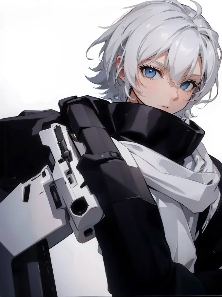 Man Holding a Large White Sniper with Both Hands Large White Sniper
