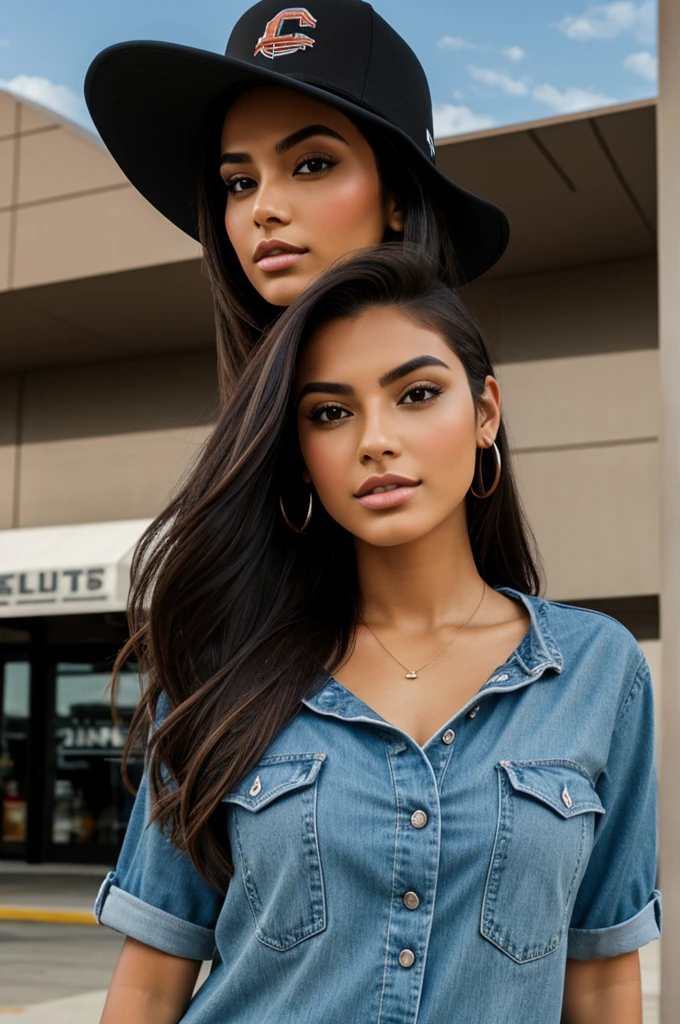 Beautiful Hispanic model on a Cleveland guardian shirt and hat