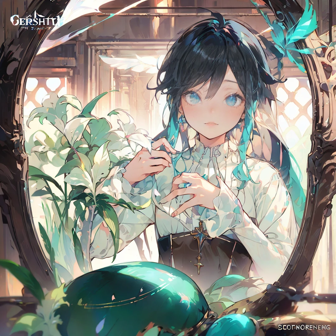 (((Masterpiece))), (((Beautiful Light))), Anime Girl, 1girl, Young, Short Height, Flat Chest, Solo, Wings, Long Hair, Dress, Blue Eyes, White Dress, Priestess Dress, Cape, White Hair, White Pantyhose, Feather Wings, Watching People, Very Long Hair, White Wings, Bangs, Gradient Hair
