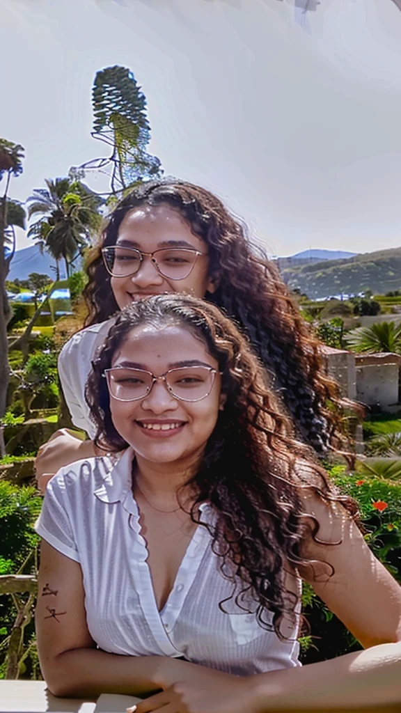 a naked woman with glasses is smiling for the camera with a picture of a tree in the background, inspired by Verónica Ruiz de Velasco, headshot profile picture, around 30 yo, curly, colombian, professional profile picture, with glasses, vacation photo, instagram story, nivanh chanthara, riyahd cassiem, portait photo profile picture, profile pic