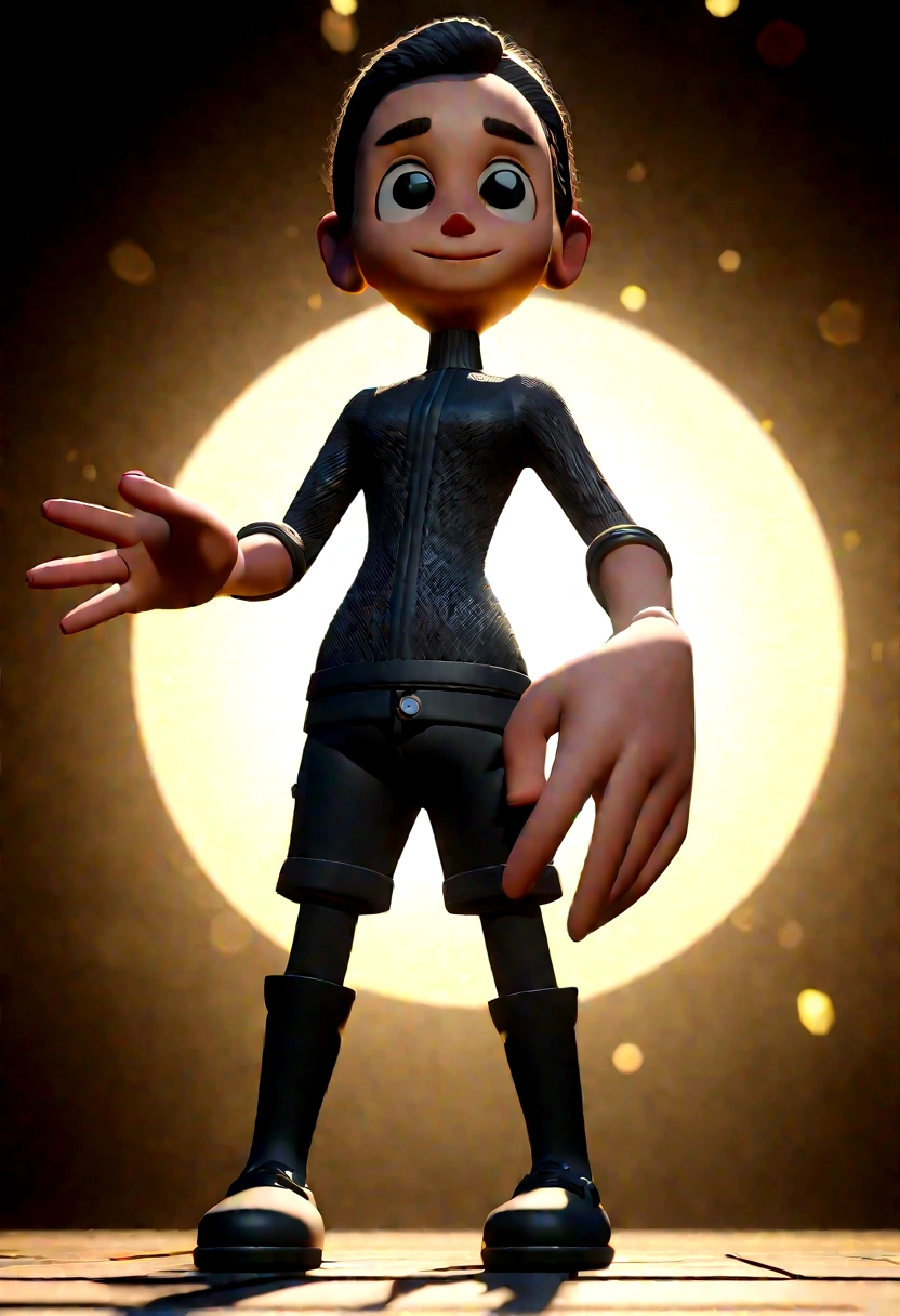 Cartoon character of a man in a black shirt,  DOING POSITIVE WITH YOUR HAND, an animated character, stylized character, animation style rendering, 3d stylized, Arnold Maya rendering, Stylized 3D rendering, toon render screenshot, 3d character, 3d character, Stylized 3D rendering, 3D character rendering, cartoon character, Personagem de close up, character posing,  (Pixar-style) (master part:1.2) (bokeh) (best qualityer) (skin detailed) (detailed texture) (8K) (Argilla) (cinematic lighting) (sharp focus