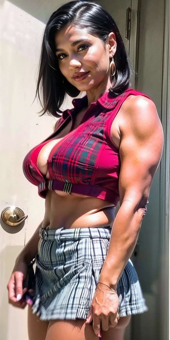 53 year old latina woman with short plaid skirt