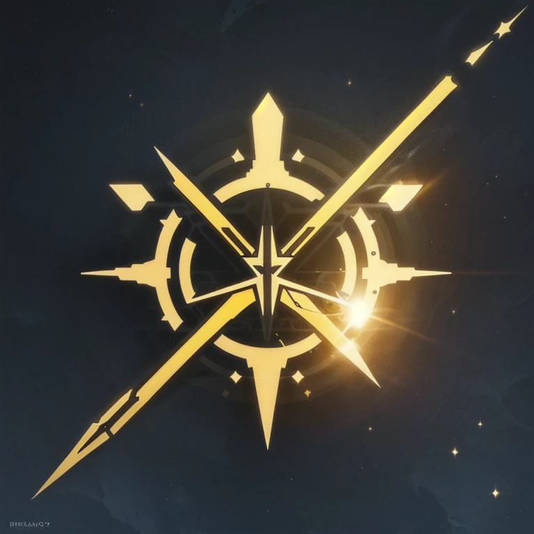 a logo using a light rifle, very simple for a light faction in an RPG world, light emblem, just yellow color, mighty, concentrated, dreamy, purify, Symmetrical, chic, high qualiy, com fundo branco, minimalistic