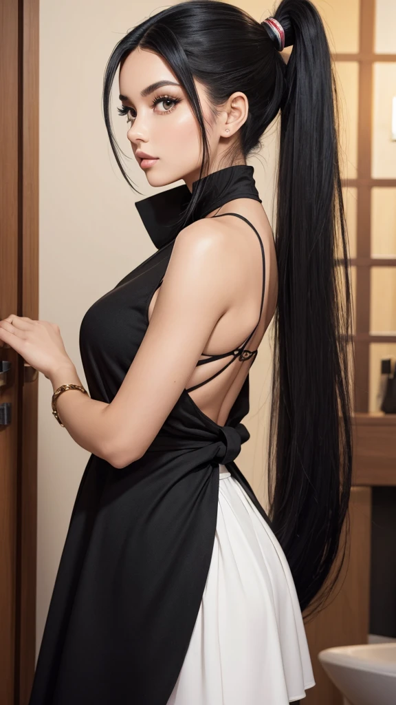 Beautiful women with her georges ponytail black hair show