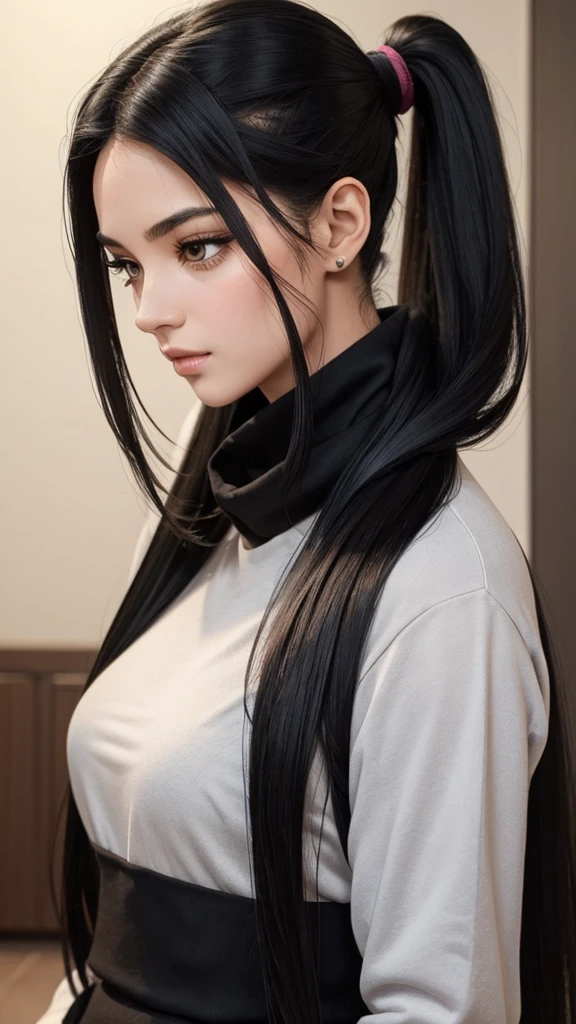 Women with her beautiful long ponytail black hair showing to men