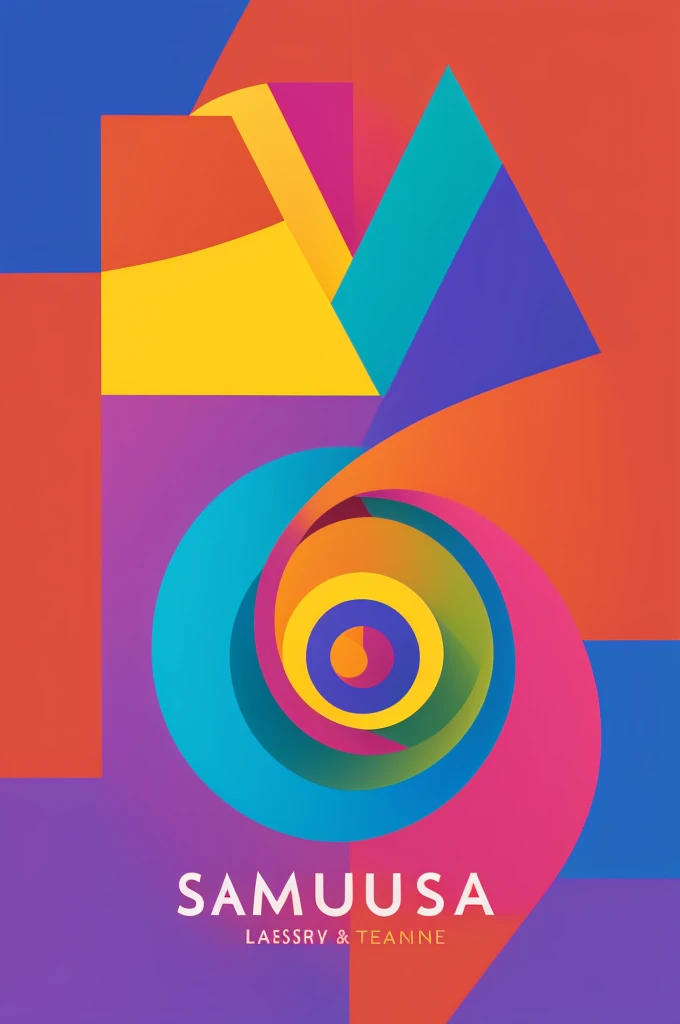 The logo consists of geometric style shapes. A logo for an online learning platform called “Samuel” has a solid background and bright colors with a simple minimalistic design. The text says “curiosity” with a singular spiral line art in the style of vector graphics and no realistic photo details, using colorful styles.