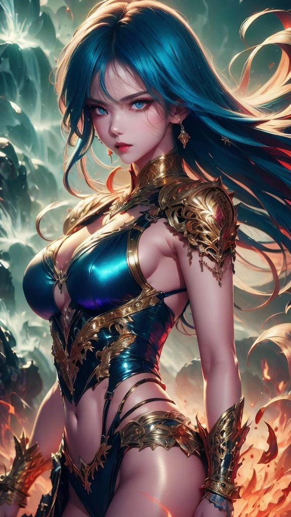 "Official Art, Unity 8k Wallpaper, Masterpiece, Best Quality, Fantasy, Ultra Detail, Full body shot, (Dynamic Angle), (Very Detail), Ultra High Definition, 8k UHD, (light rayer:1.05), Light Particles, Magic Effects swirling around her, Detailed Skin Texture, (illustration:1.05), (detailed light:1.05), (ultra-detailed:1.1), Solo, One Woman, hovering mid-air with a mystic aura. Eyes: deep electric blue that seem to harbor storms within, surrounded by dark eyelashes and soft glowing eyelids. Attire: a delicate balance of steel armor intricately designed, combined with soft silken fabrics that flow with her every move. Crown: made of steel, glistening with a metallic sheen, adorned with intricate patterns. Hair: long, flowing like live electricity. Holding an intricately designed hammer, emerging before a striking bolt of lightning, realistic light setting, (realistic)."