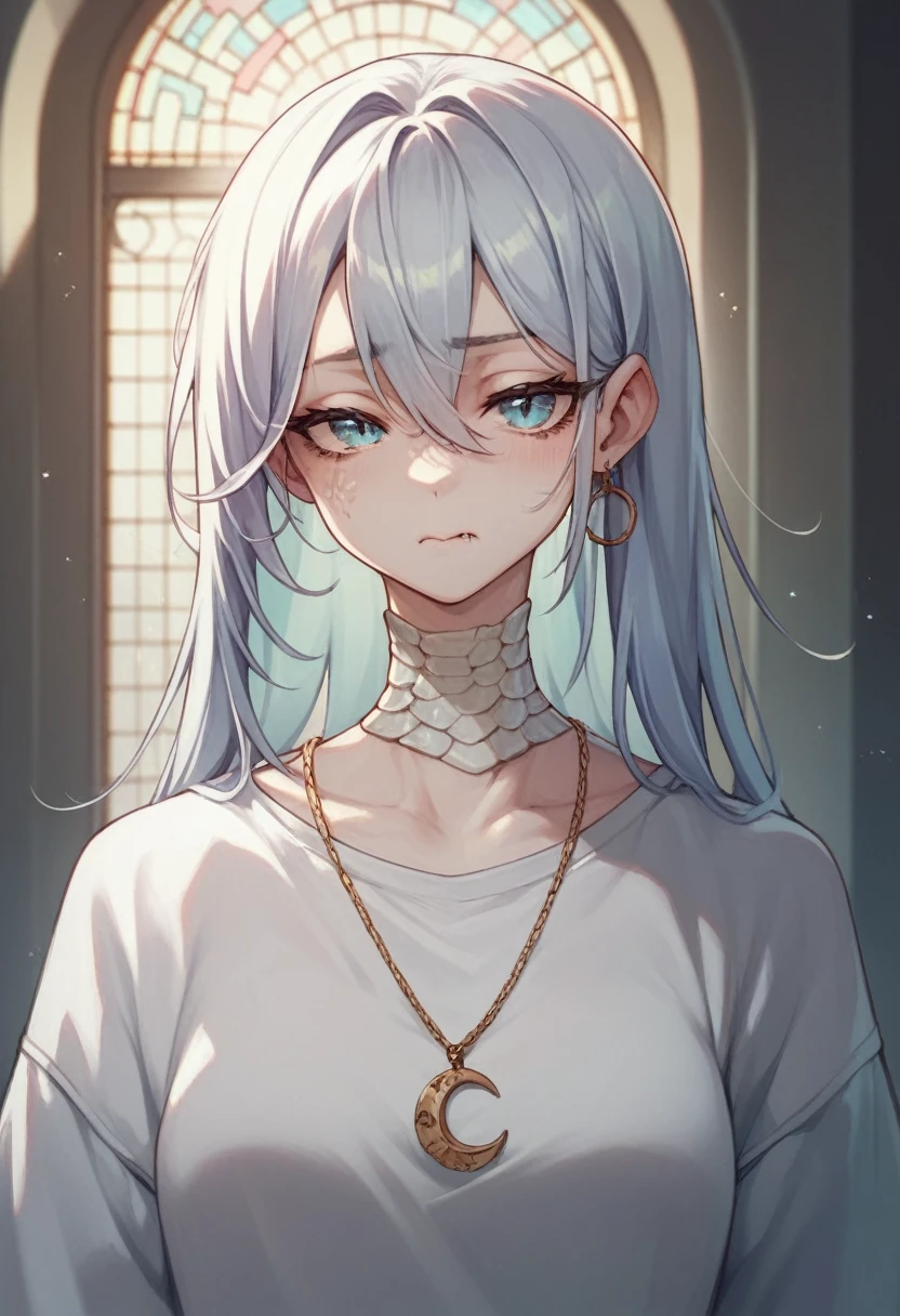 tired face, dragon scales around the eyes,