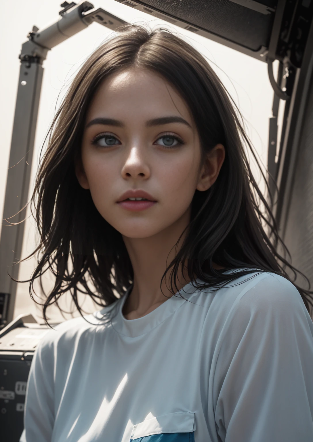 plano general, wide angle, whole body, (Best Quality,4k,8k,high resolution, Masterpiece:1.2),ultra detailed, sharp focus:1.4,(realist,photorealist,photo-realist:1.37),Very detailed face, extremely detailed facial features, absurdities, high resolution, ultra detailed, (1 girl:1.3), REST homography, Analogic photograph, vibrant colors, soft focus, light leaks, dream atmosphere, experimental charm, nostalgic appeal BREAK color field painting, large stripes of color, abstract expressionism, bold shades, emotional impact, atmospheric depth, minimalist approach REST , space exploration, celestial bodies, astronomical phenomena, scientific discoveries, wonders from another world