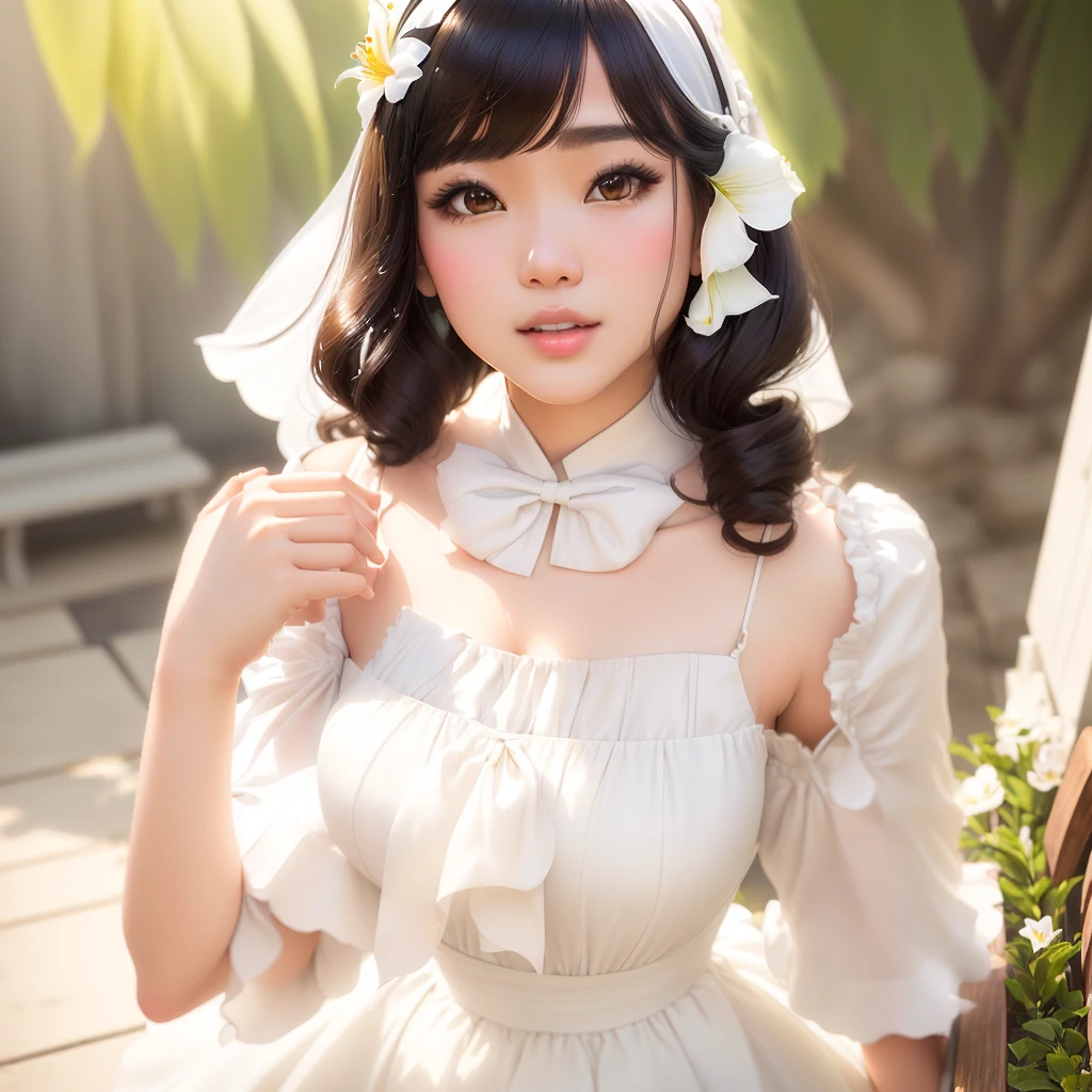 araffe woman in white dress standing in front of a bench, ruan cute vtuber, ruan jia beautiful!, lily frank, serena malyon, nivanh chanthara, actress, leaked photo, leaked image, yamy yamy, cindy avelino, beautiful pretty young, xision wu, unreal ungine 5, eora