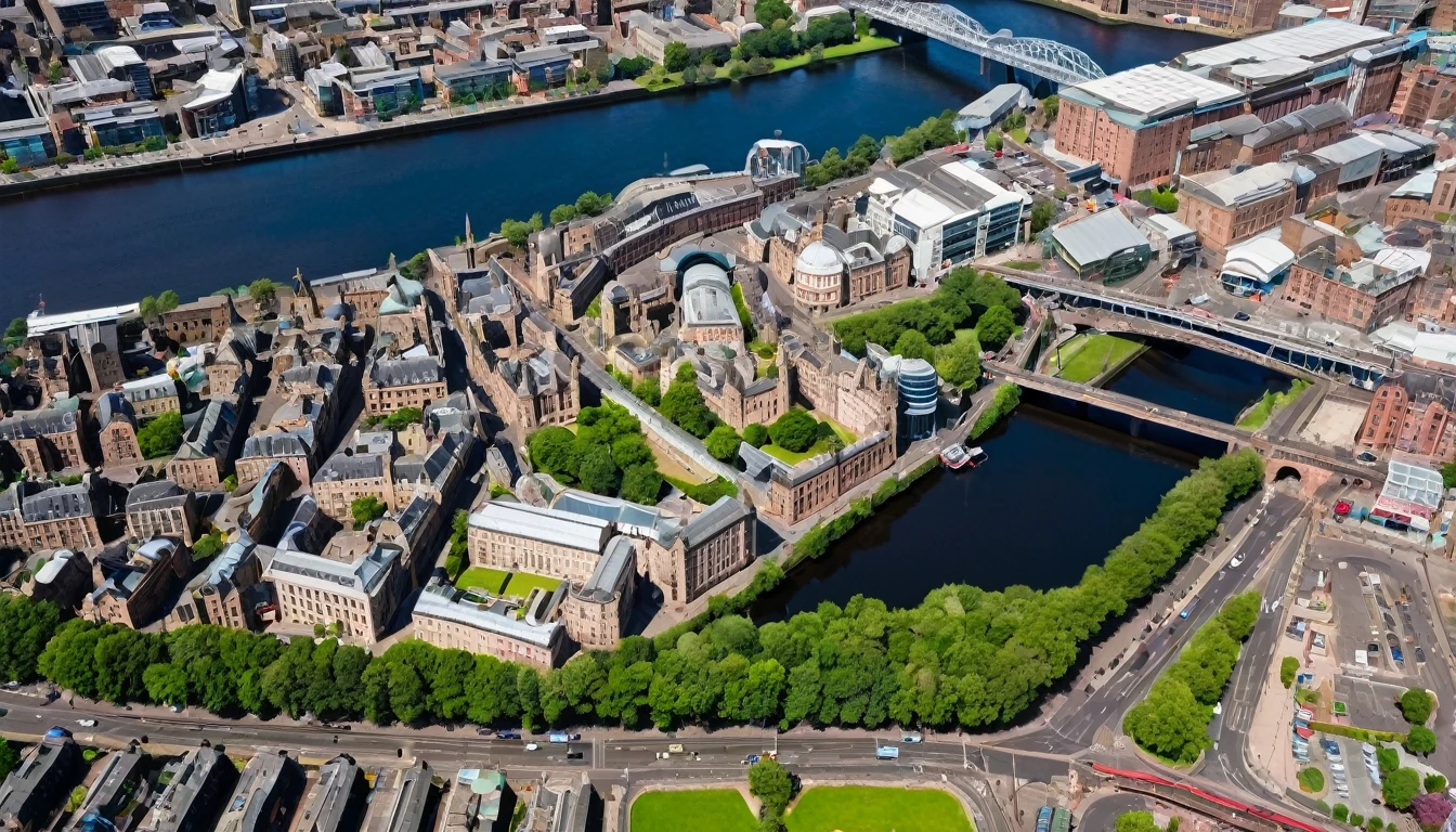 Visual Description of West Glasgow
City Overview:
West Glasgow is a vibrant and historic city that blends distinct architectural styles, reflecting its development over the centuries. The city is divided into two main parts: the Old Town and the New Town, connected by an artificial canal and a steel bridge built in 1900.
Visual Description of West Glasgow
City Overview:
West Glasgow is a vibrant and historic city that blends distinct architectural styles, reflecting its development over the centuries. The city is divided into two main parts: the Old Town and the New Town, connected by an artificial canal and a steel bridge built in 1900.
New Town: In contrast, Cidade Nova is more vibrant and dynamic, with a modern energy driven by tourism. The small buildings and commercial establishments create a bustling and welcoming environment for visitors from all over the world.
West Glasgow, with its mix of ancient medieval remains and modern tourist conveniences, offers a unique setting where history meets the present, providing an enriching experience for all who visit.