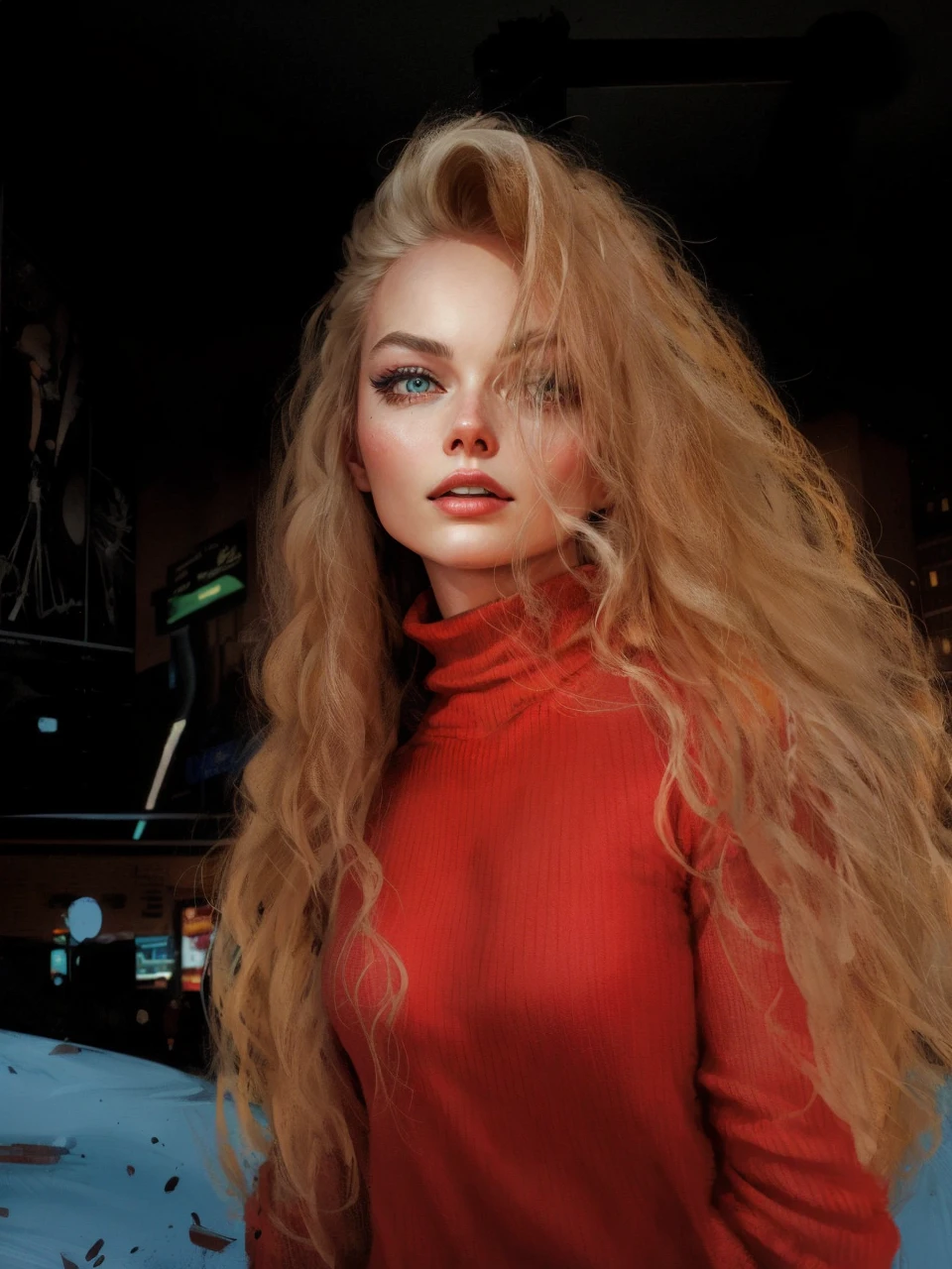 Margot Robbie (Masterpiece, 4k resolution, ultra-realistic, very detailed), (White superhero theme, charismatic, there's a girl at the top of town, wearing Spider-Man costume, she's a superhero), [ (25 years), (long white hair:1.2), full body, (blue eyes:1.2), ((Spider-Man pose),show of strength, jumping from one building to another), ((sandy urban environment):0.8)| (cityscape, at night, dynamic lights), (full moon))] # Explanation: The Prompt mainly describes a 4K painting of ultra-high definition, very realistic, very detailed. It shows a superheroine at the top of the city, wearing a Spider-Man costume. The theme in the painting is a white superhero theme, the female protagonist has long white hair, is 25 years old and her entire body is shown in the painting. In terms of portraying the actions of superheroines, spiders are employed