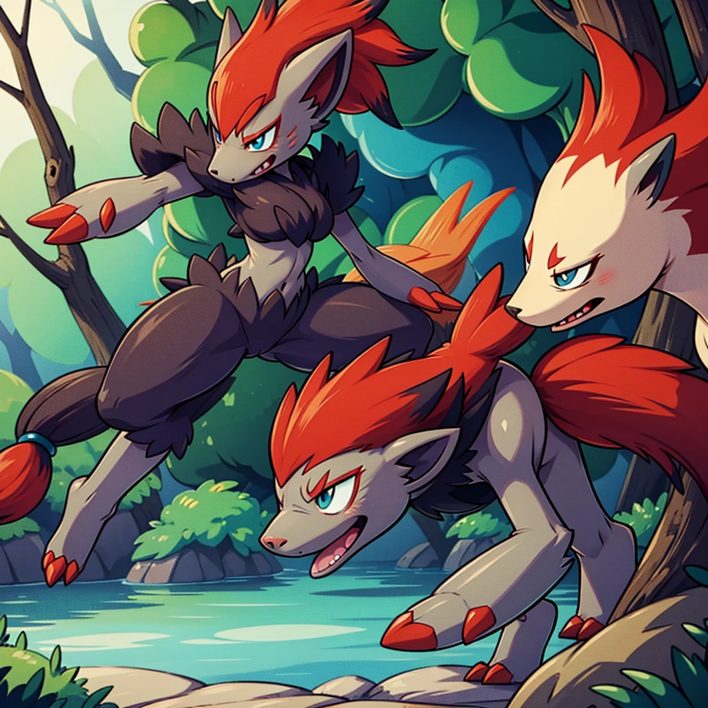 zoroark, pokemon (creature),forest, lake,