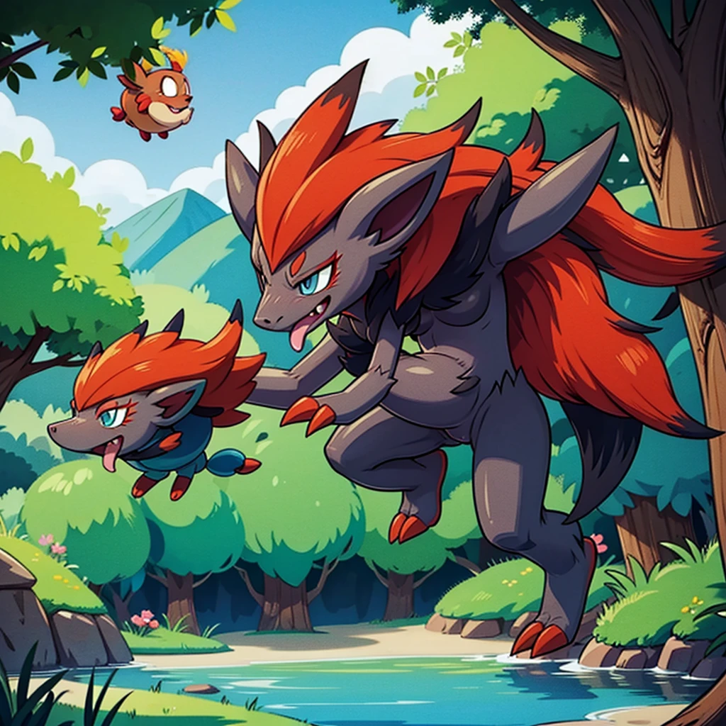 zoroark, pokemon (creature),forest, lake,