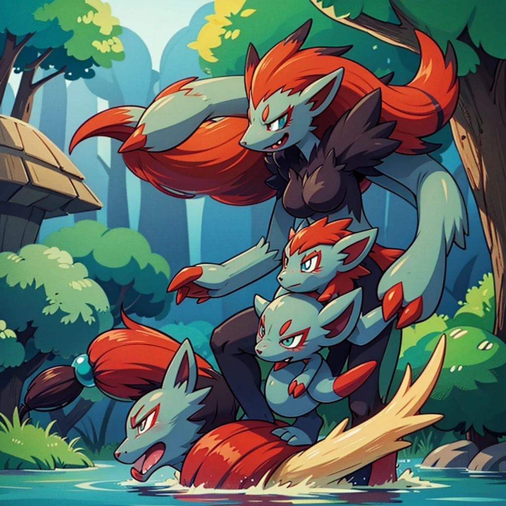 zoroark, pokemon (creature),forest, lake,