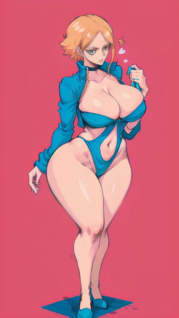 (full body), full body in image, full nami from one piece, nami clothes,fusion of nami and nico robin from one piece, full woman, full body, simple hair, female body, curvy body, thicc body, big thighs, voluptuous body, full thick body, dinamic pose, curve body. detalied pose, body, simple background, expressive face, focus on face, line art, sketch