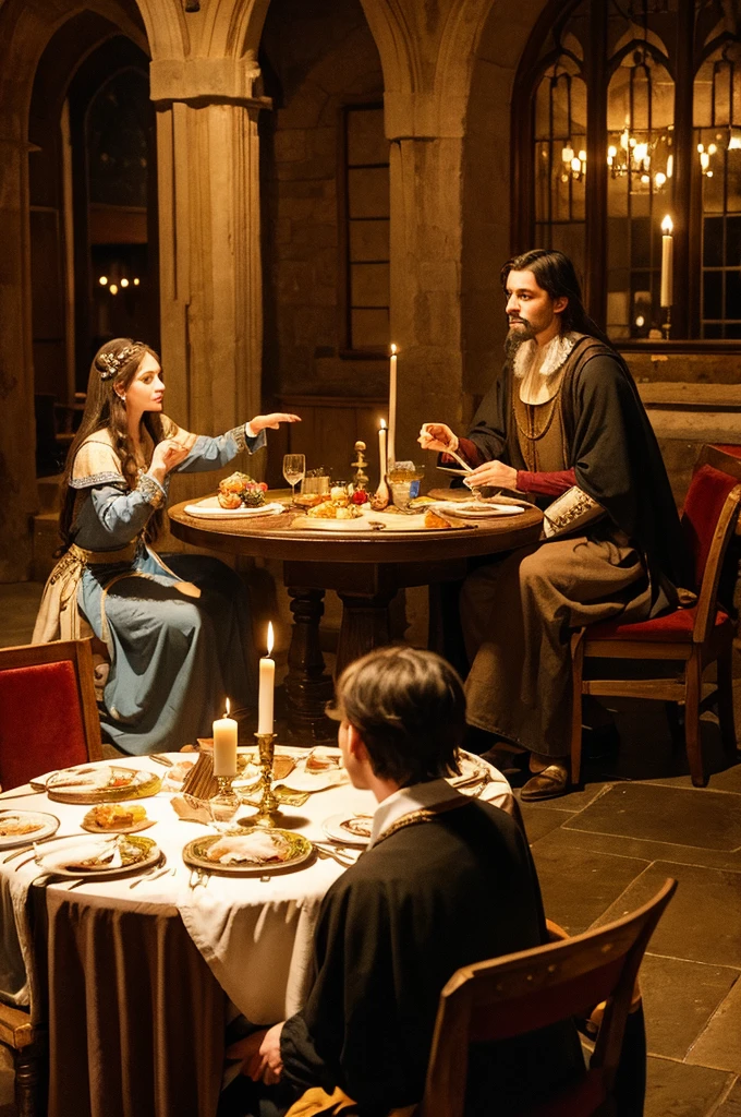 Medieval aristocrats at dinner