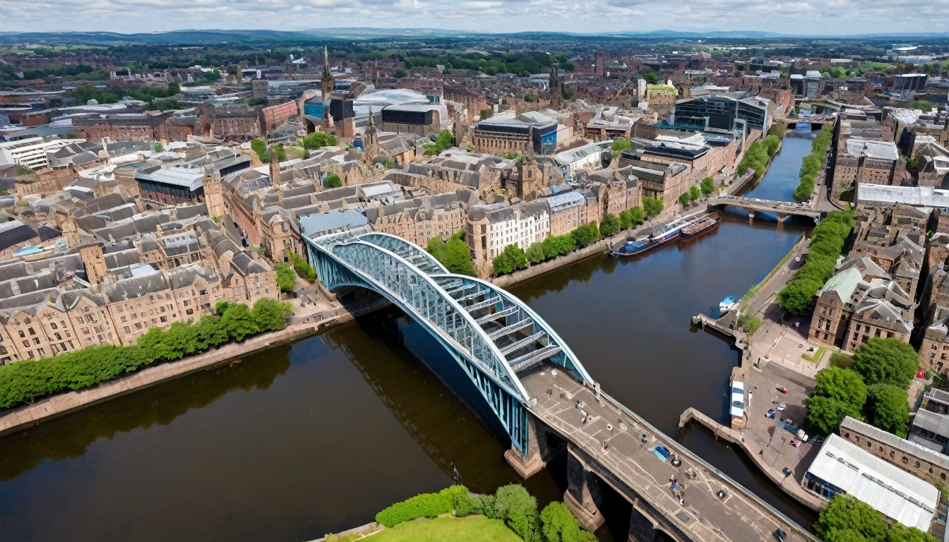 Visual Description of West Glasgow
City Overview:
West Glasgow is a vibrant and historic city that blends distinct architectural styles, reflecting its development over the centuries. The city is divided into two main parts: the Old Town and the New Town, connected by an artificial canal and a steel bridge built in 1900. Old City:
Location: Located in the eastern part, a little higher in relation to the rest of the city.
Architecture: The Old Town is marked by a medieval style that combines Spanish and Scottish influences. The buildings are predominantly made of stone, with robust and ornate architectural details reminiscent of both medieval Spanish fortresses and historic Scottish towns.
Streets: The streets are narrow and winding, typical of old European cities, providing a feeling of traveling through time when walking through them.
Walls: Ancient walls, now in ruins, surround part of the Old Town, offering a glimpse of West Glasgow's defensive past. The ruins are points of historical and tourist interest, adding a rustic charm to the area. Old Town: The atmosphere in Old Town is one of tranquility and historical reverence, with its imposing stone buildings and narrow streets inviting exploration and delving into the rich local history. Artificial Canal: An artificial canal cuts through the city, serving both as a transportation route and as a landscape feature. The canal is flanked by walkways and small bridges, where tour boats frequently sail, offering tours of the city.
Steel Bridge: Built in 1900, the steel bridge connects the Old Town to the New Town. With its robust, industrial design, the bridge is a historic and architectural landmark, facilitating canal crossings and symbolizing the link between West Glasgow's past and present.