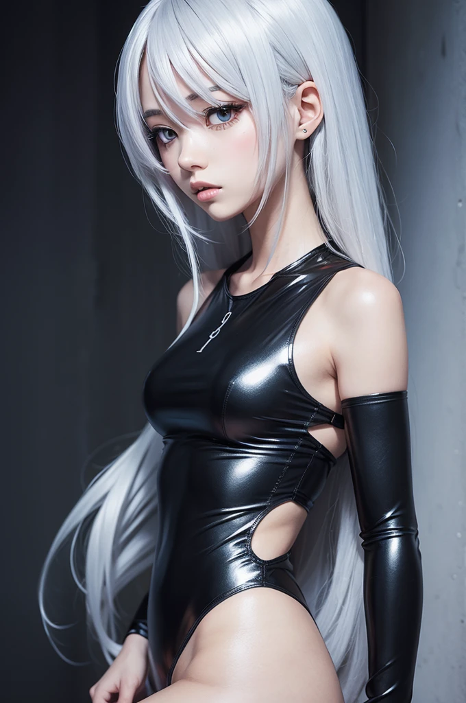 A 2d anime style girl with silver hair