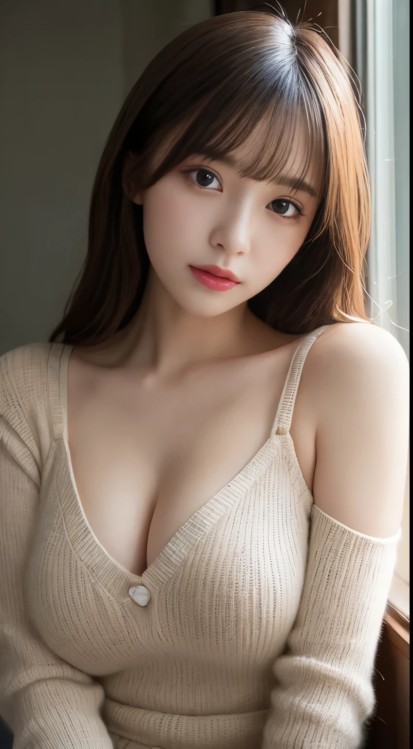 masutepiece, Best quality, illustration, Ultra-detailed, finedetail, A high resolution, 8K wallpaper, Perfect dynamic composition, Beautiful detailed eyes, Natural lips, y knitted dress , Bigleavage, Randpose, full bodyesn