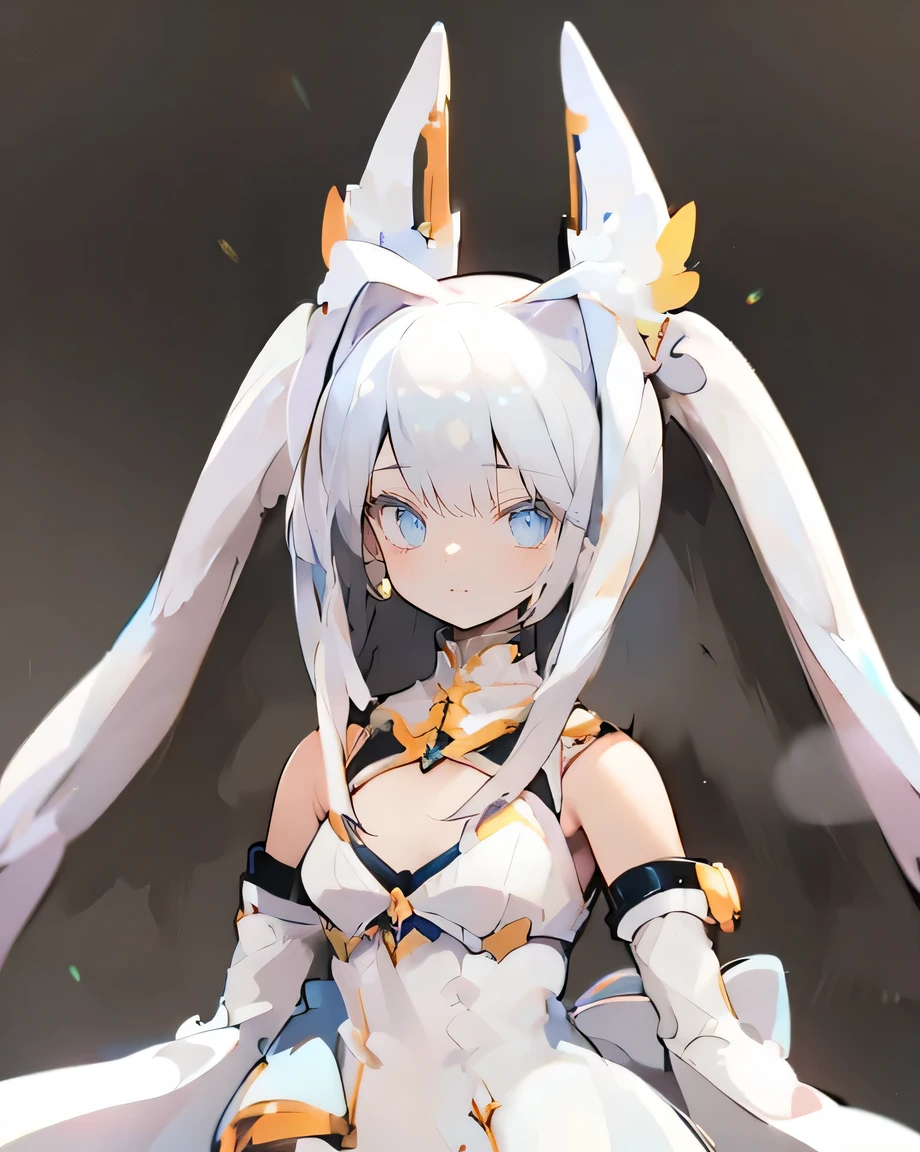 (((Masterpiece))), (((Beautiful Light))), Anime Girl, 1girl, Young, Short Height, Flat Chest, Solo, Wings, Long Hair, Dress, Blue Eyes, White Dress, Priestess Dress, Cape, White Hair, White Pantyhose, Feather Wings, Watching People, Very Long Hair, White Wings, Bangs, Gradient Hair