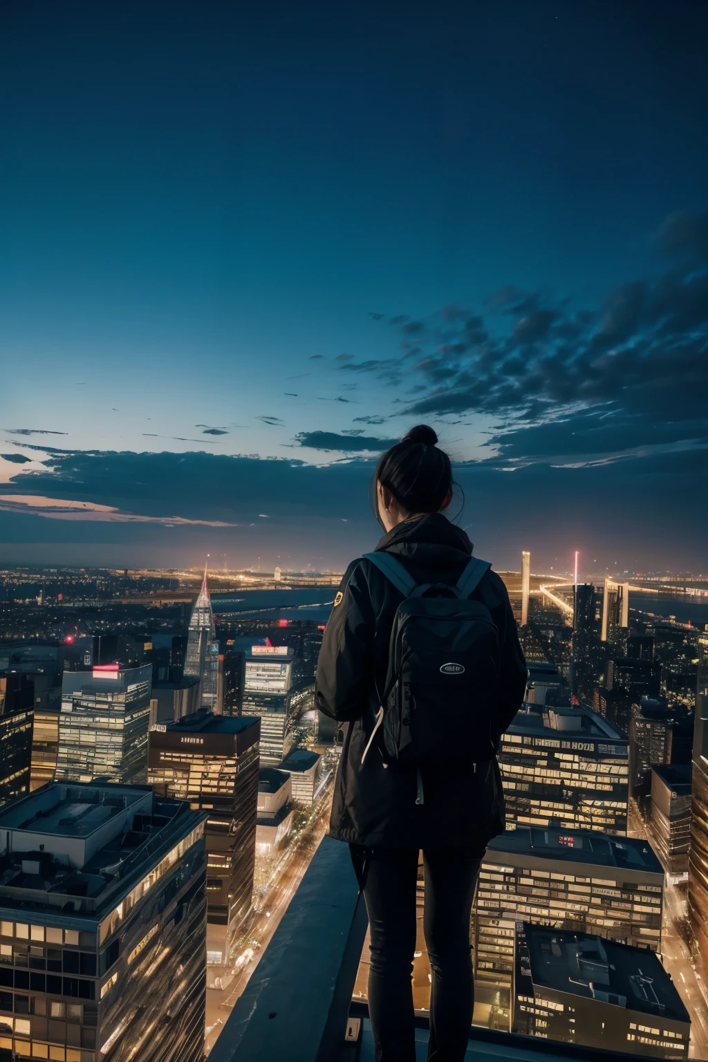 shot with a person seeing the city from the top of a building