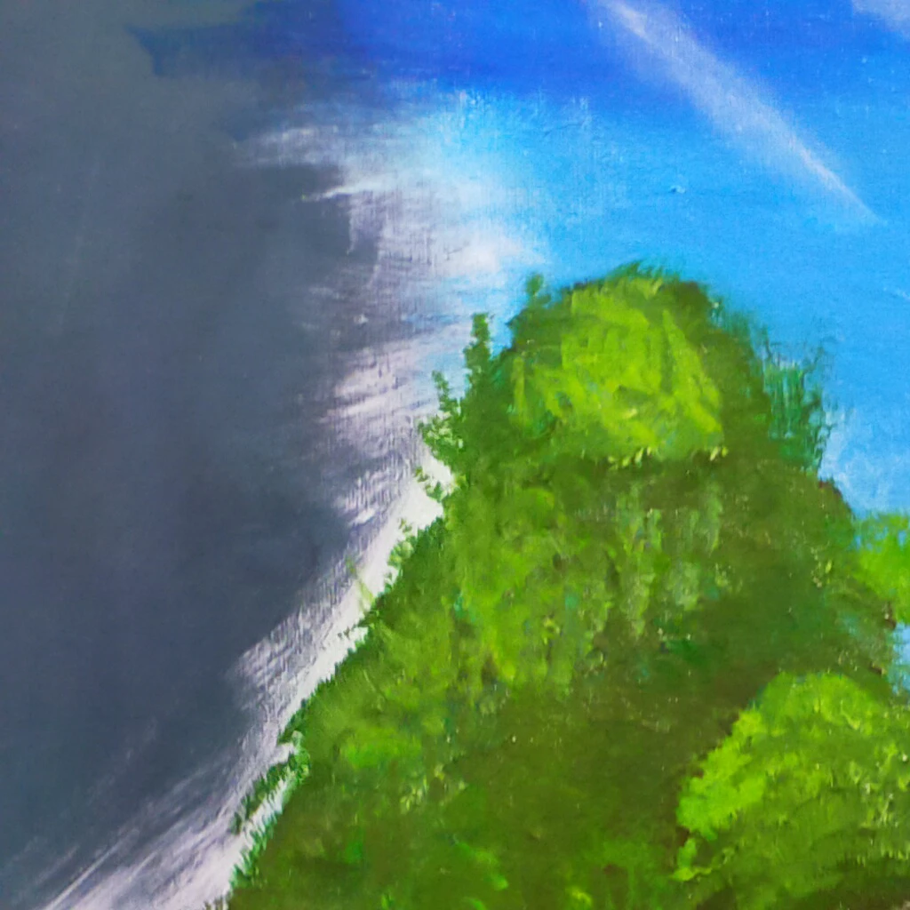 Painting of a man in a sweatshirt, sitting at a table with two laptops, Computer painting, a work of art about the road to , Surreal hooded figure, oil on canvas; Radioactive fallout, intermediate art, surreal painting with gouache gestures, a surrealist painting, by Whitney Sherman, Distant hooded figures, drawing speed, art, depicting a control freak, overload, It's not going anywhere. oil painting of vegetation behind staff