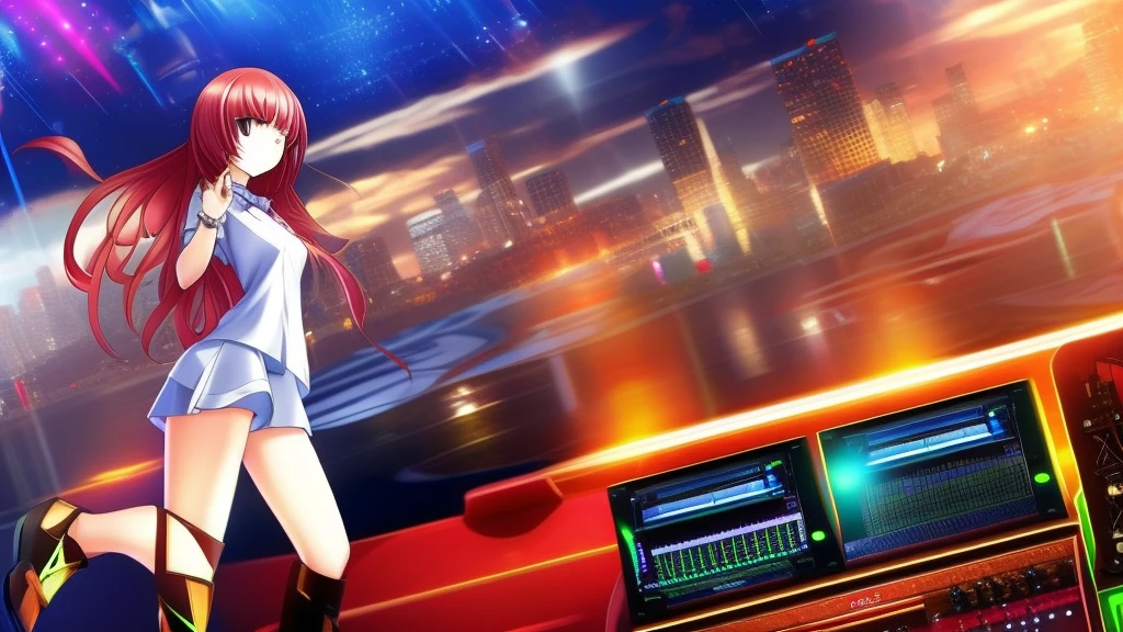 best qualtiy:1.0),(Ultra-high resolution:1.0),(DJ elements)animemanga girl,The upper part of the body, Female DJ,Look at the crowd