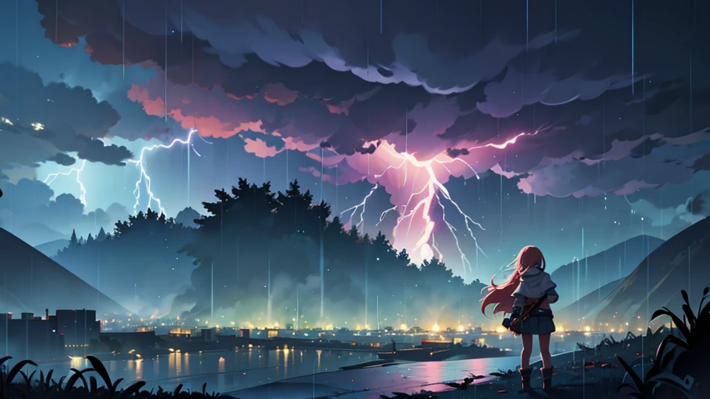 Lightning Storm With Raining