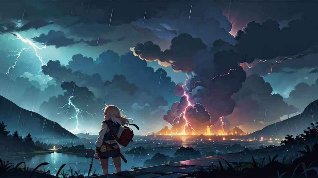 Lightning Storm With Raining
