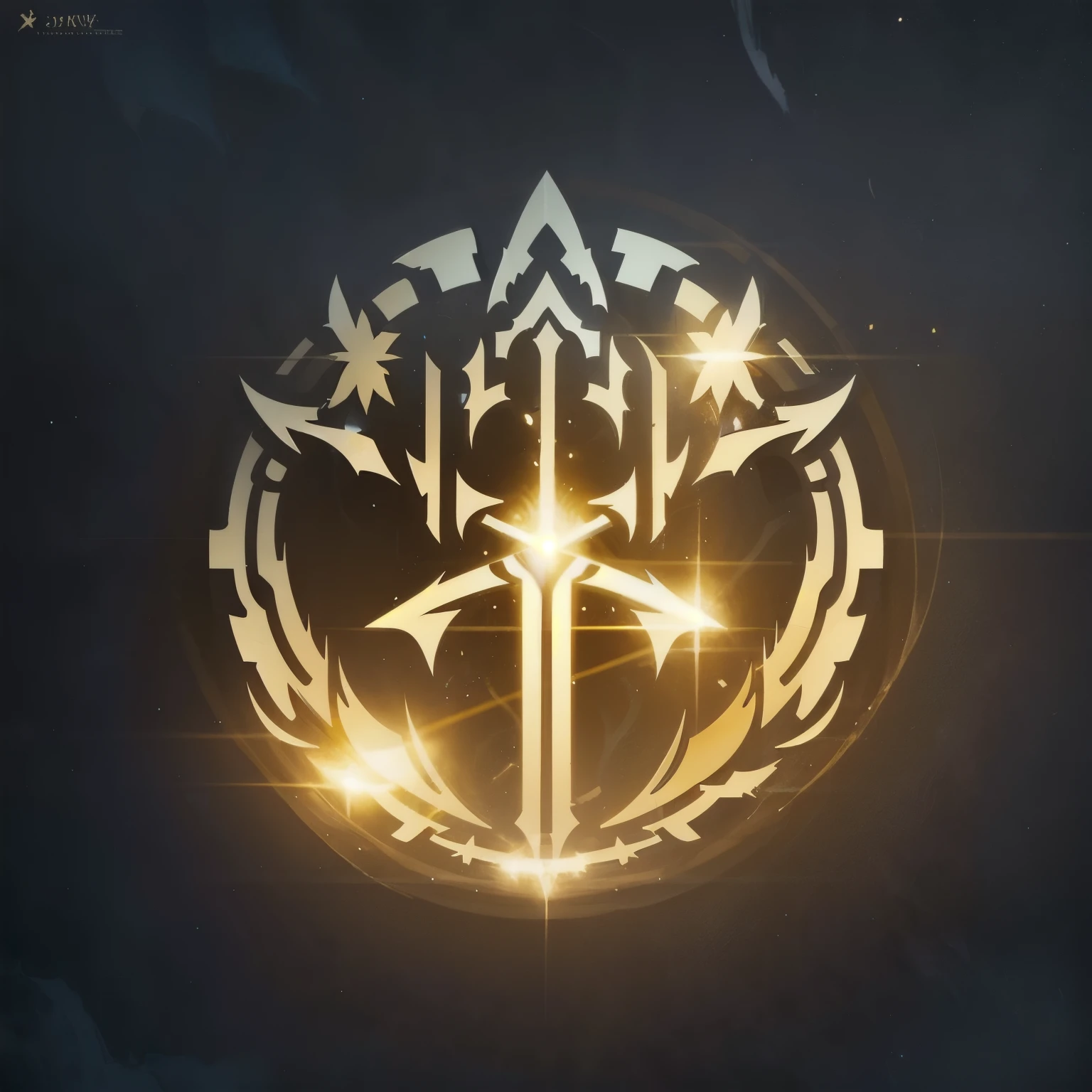 a logo using a spark of light, very simple for a light faction in an RPG world, light emblem, just yellow color, mighty, concentrated, dreamy, purify, Symmetrical, chic, high qualiy, White background, minimalistic