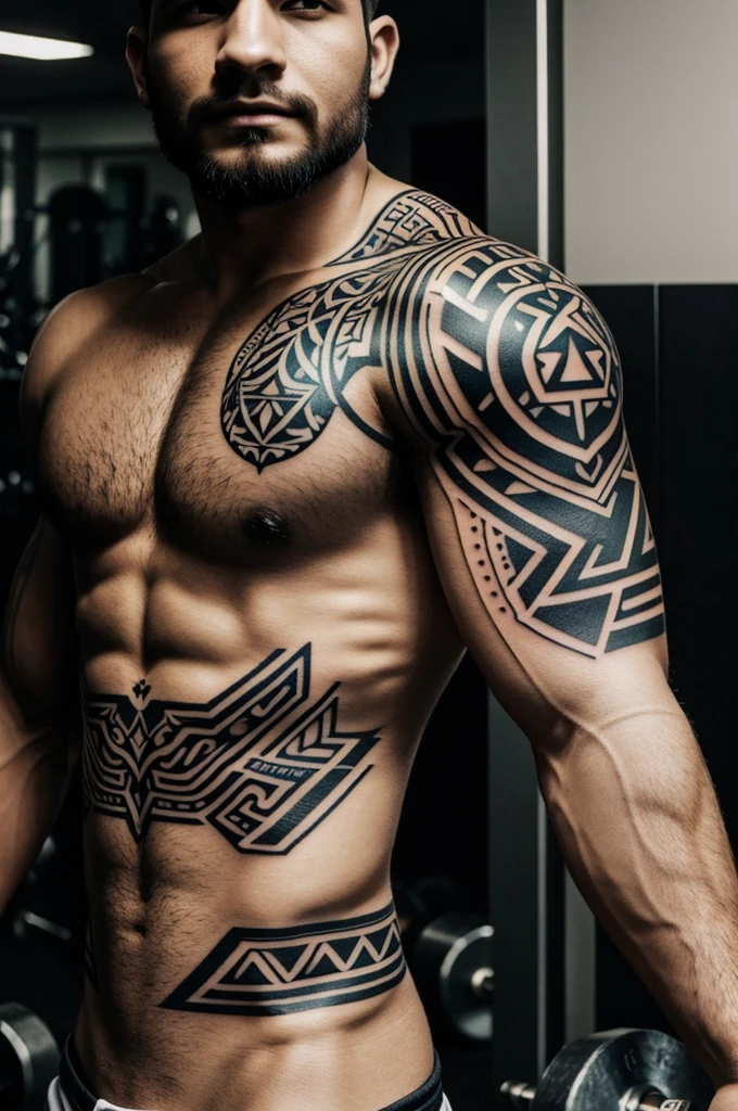 Design a tattoo: geometric tribal lion with crown, Football, dumbbells, engineering