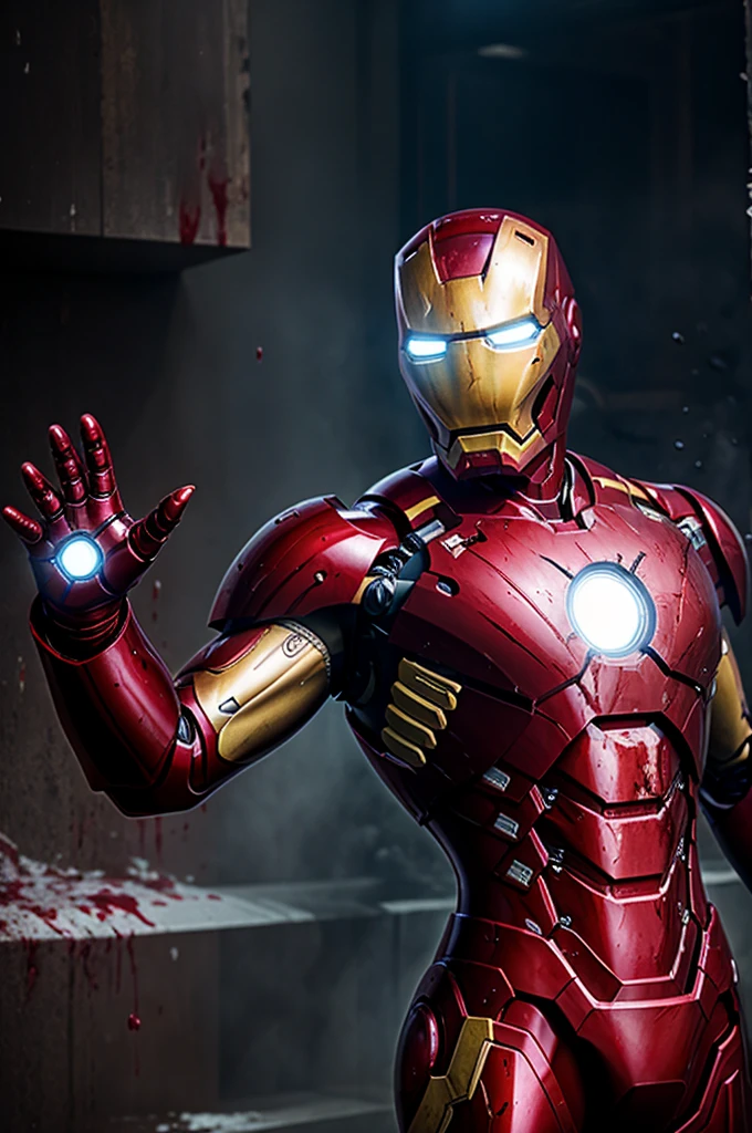 Iron man soaked in blood